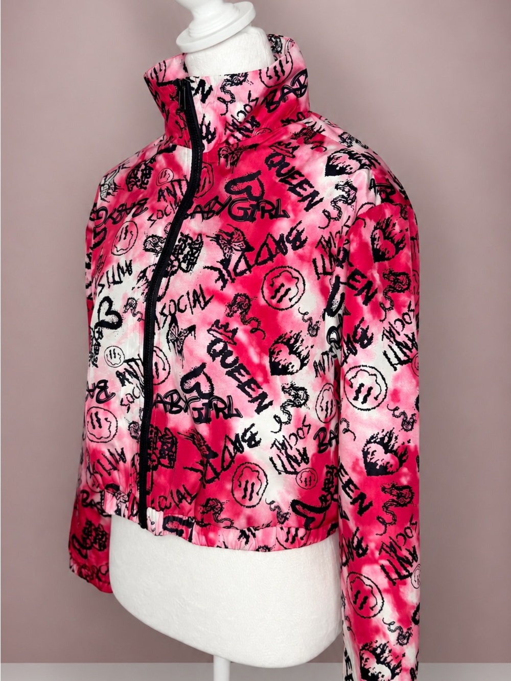 Rue21 Pink Graffiti-Print Bomber Jacket